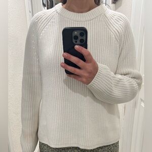 Quince 100% Organic Cotton Fisherman Crew Sweater in Ivory